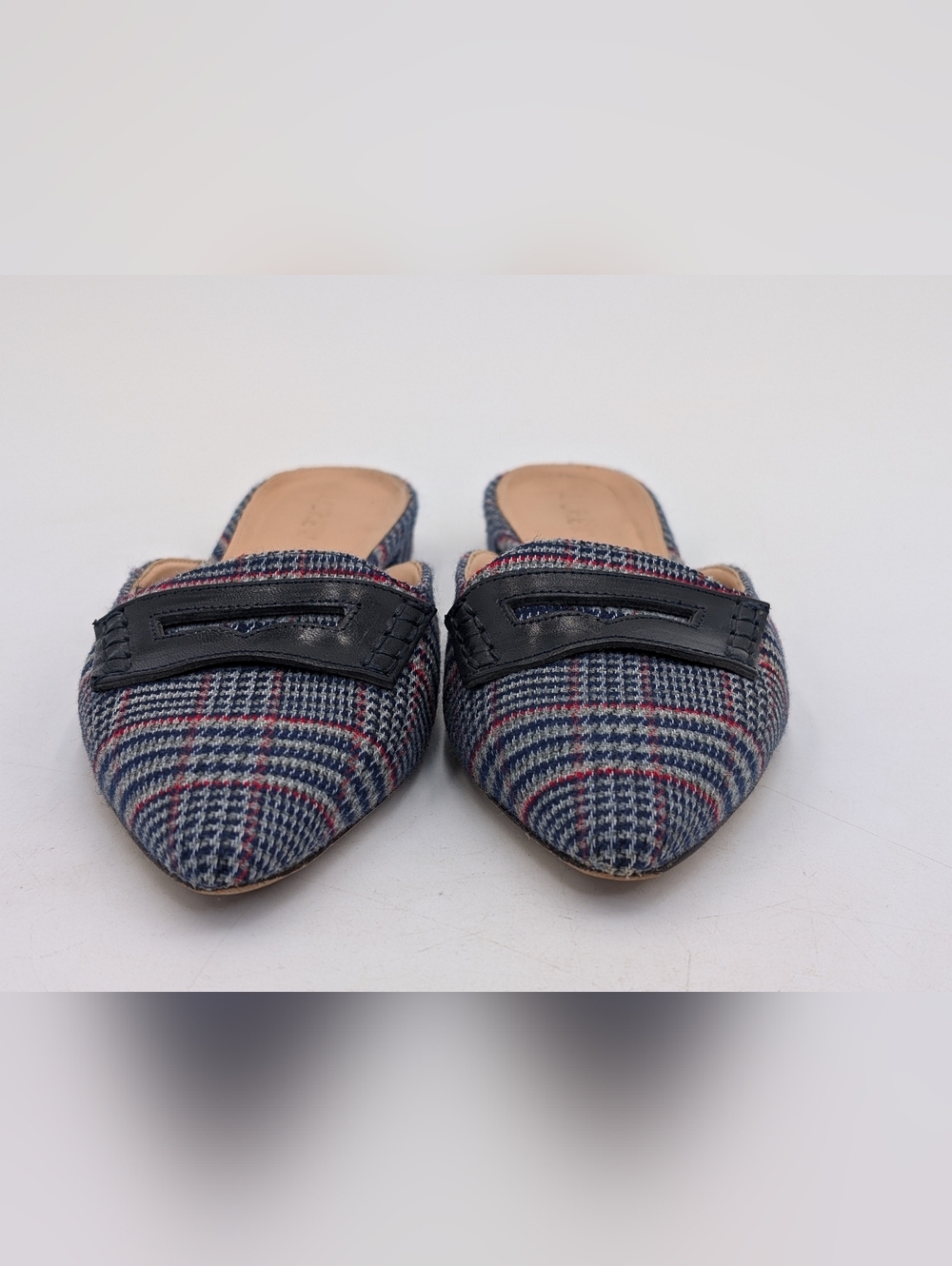 J.CREW Tweed Plaid Penny Loafer Women Sz 5 Blue|Red|White Elongated Pointed Toe - Picture 13 of 17